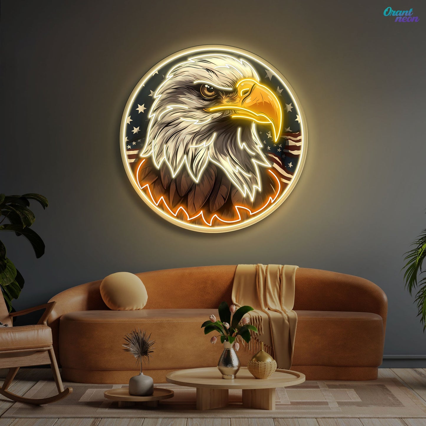 America Eagle Head Flag Neon Sign - Patriotic Emblem Light | Aida Neon