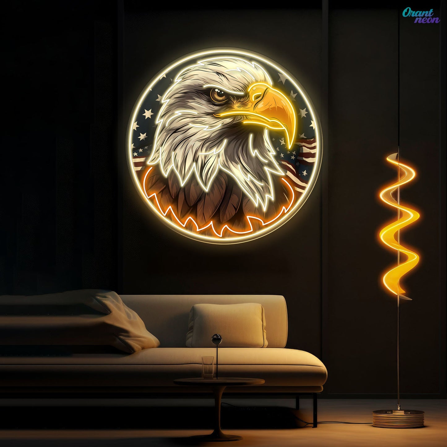 America Eagle Head Flag Neon Sign - Patriotic Emblem Light | Aida Neon
