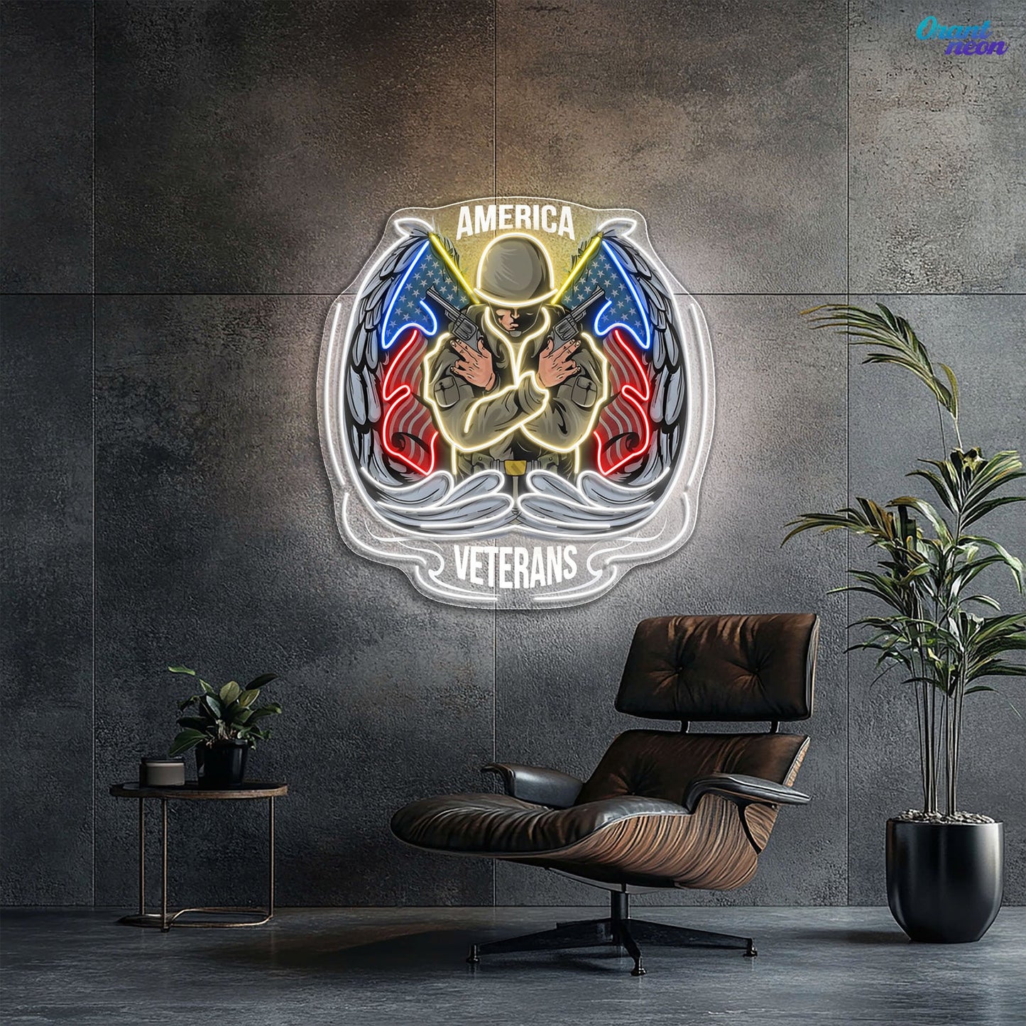 Angel Soldier Holding Guns with American Flags Neon Sign - Patriotic Hero Light | Aida Neon