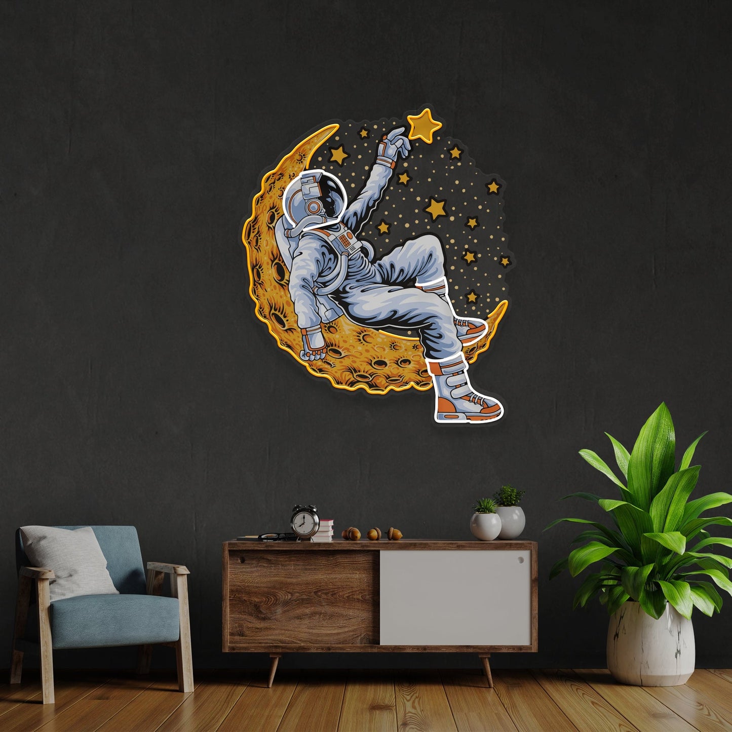 Astronaut Lying On The Moon Artwork LED Neon Sign - Peaceful Space Scene | Aida Neon