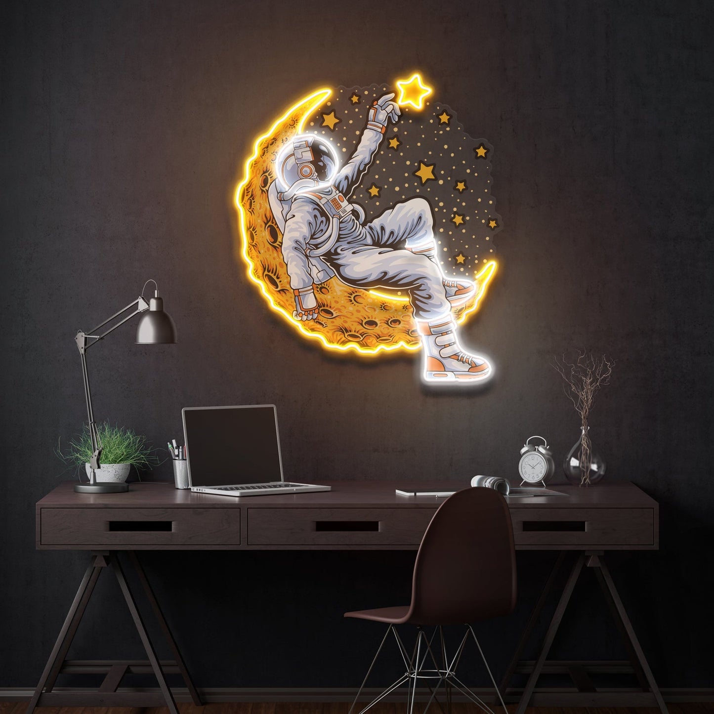 Astronaut Lying On The Moon Artwork LED Neon Sign - Peaceful Space Scene | Aida Neon