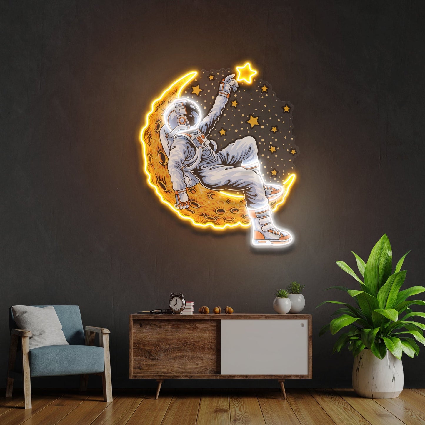 Astronaut Lying On The Moon Artwork LED Neon Sign - Peaceful Space Scene | Aida Neon