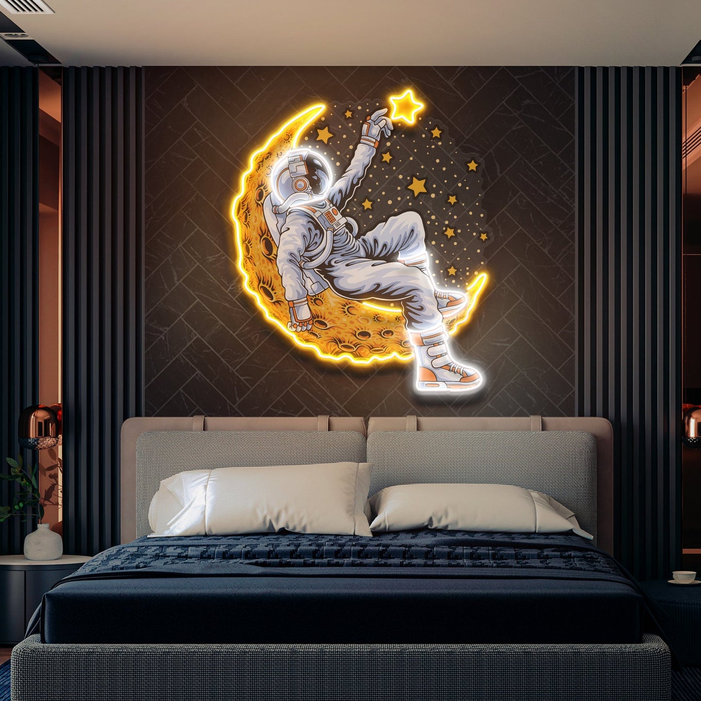 Astronaut Lying On The Moon Artwork LED Neon Sign - Peaceful Space Scene | Aida Neon