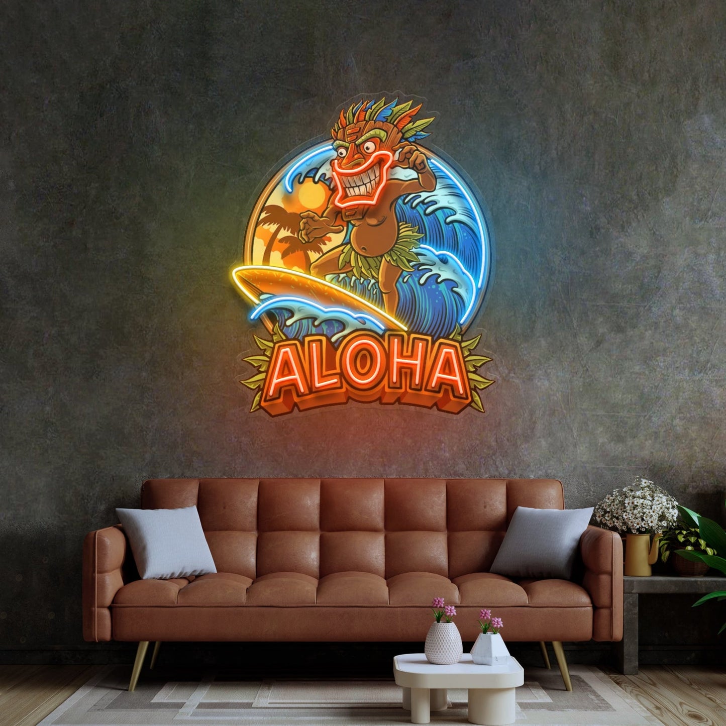Aloha Tiki Surfing LED Neon Sign - Tropical Pop Art Light | Aida Neon