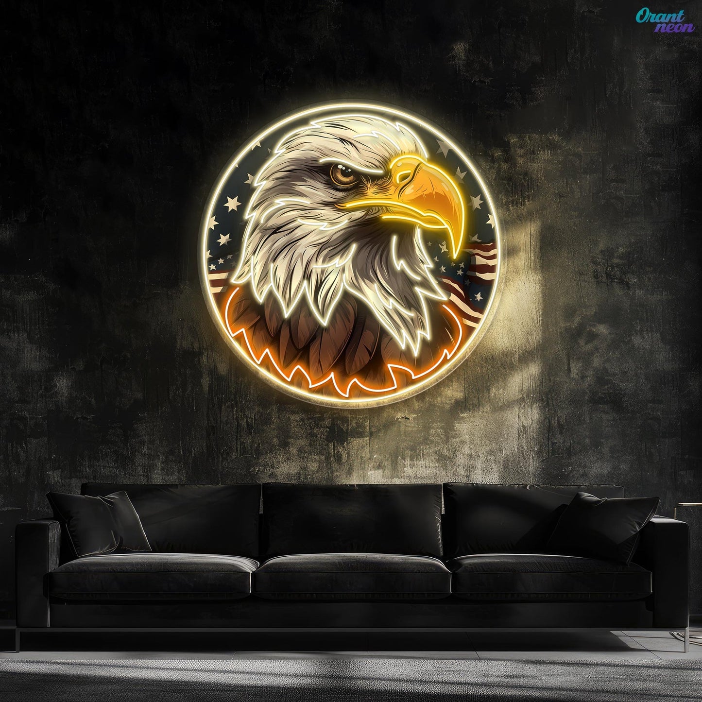 America Eagle Head Flag Neon Sign - Patriotic Emblem Light | Aida Neon