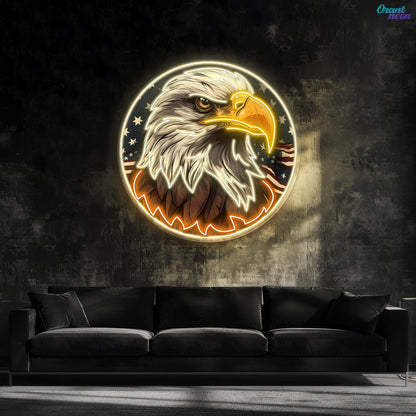 America Eagle Head Flag Neon Sign - Patriotic Emblem Light | Aida Neon