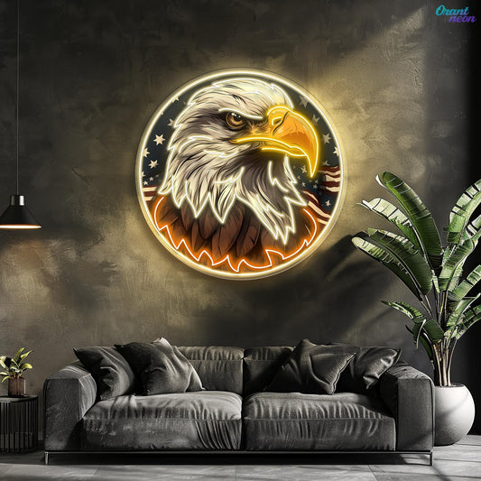 America Eagle Head Flag Neon Sign - Patriotic Emblem Light | Aida Neon