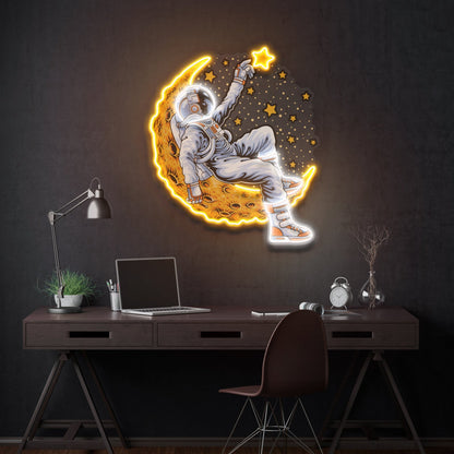 Astronaut Lying On The Moon Artwork LED Neon Sign - Peaceful Space Scene | Aida Neon