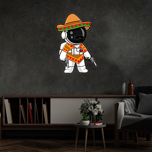 Astronaut Mexican Guns LED Neon Artwork - Wild West Space Adventure | Aida Neon