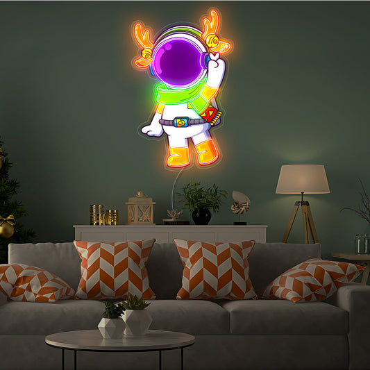 Astronaut Reindeer Christmas LED Neon Artwork - Holiday Space Scene | Aida Neon