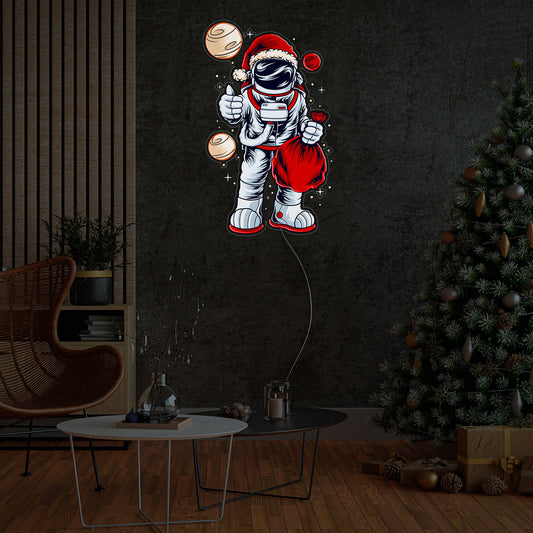 Astronaut Santa Christmas LED Neon Artwork - Festive Outer Space Decor  Aida Neon