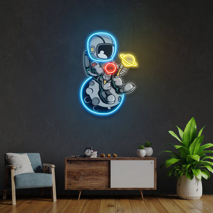 Astronaut With Ice Cream LED Neon Sign - Playful Space-Themed Art | Aida Neon