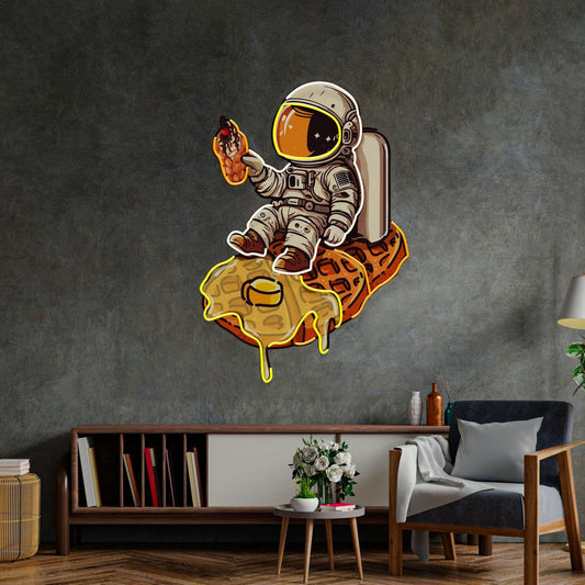 Astronaut on Waffle LED Neon Artwork - Whimsical Space Breakfast | Aida Neon