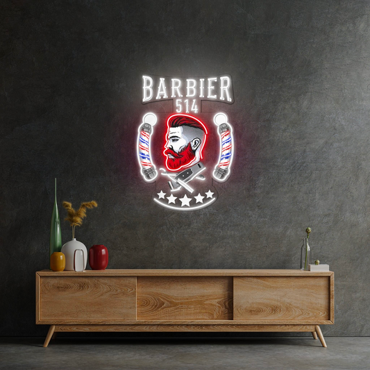 Barbier 514 LED Neon Sign - Classic Barber Shop Decor  Aida Neon