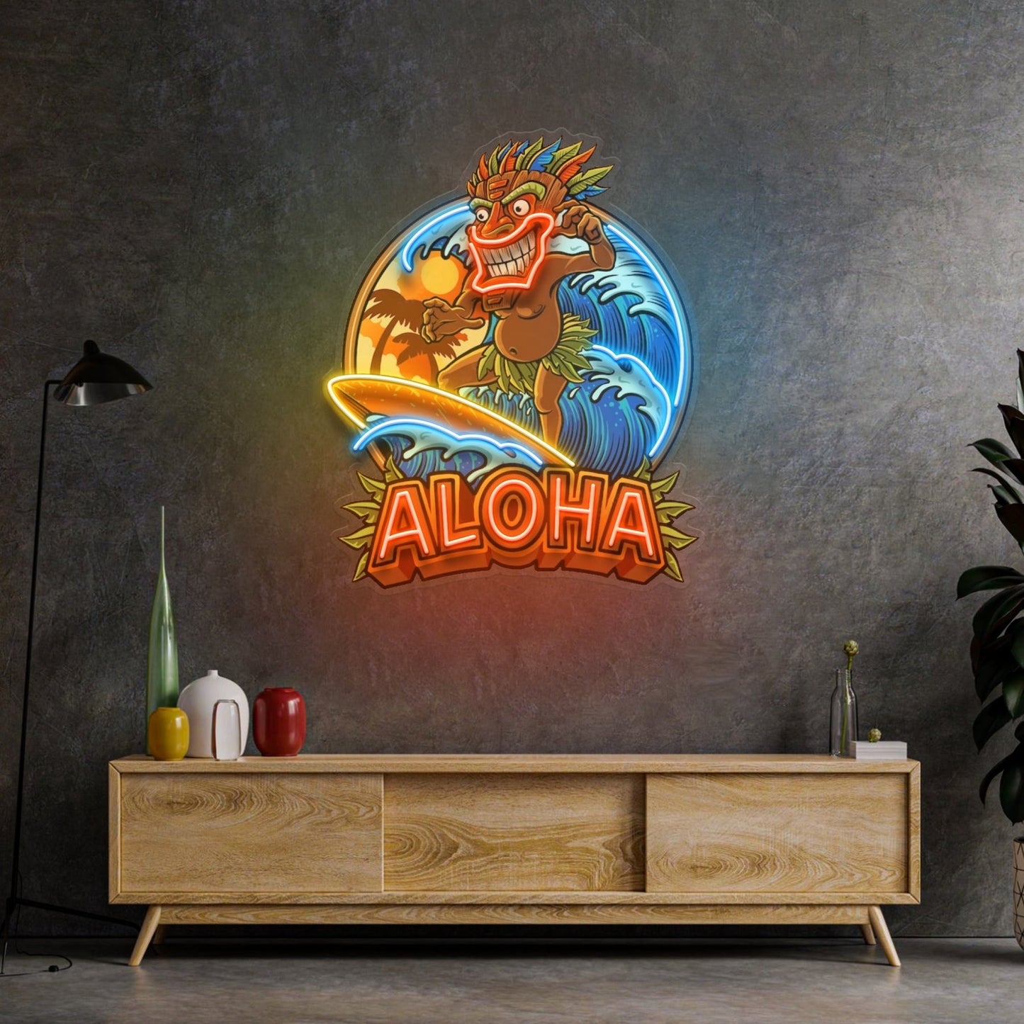 Aloha Tiki Surfing LED Neon Sign - Tropical Pop Art Light | Aida Neon